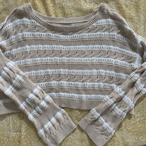 Hollister Tan and White Striped Women's Sweater